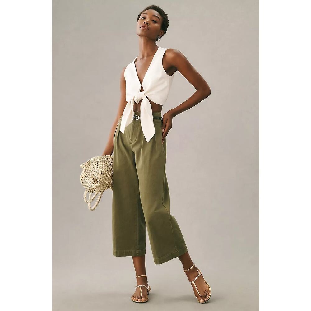 Anthropologie Maeve Remi Wide‎ Leg Crop Chino Pants | Green | SZ 6